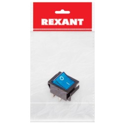 Выключатель клавишный 250V 16А (4с) ON-OFF синий  с подсветкой 1шт. в пакете REXANT 