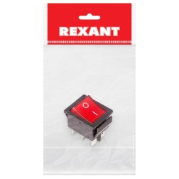 Выключатель клавишный 250V 15А (6с) ON-ON красный  с подсветкой 1шт. в пакете REXANT 