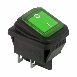 Выключатель клавишный 250V 15А (4с) ON-OFF зеленый  с подсветкой  ВЛАГОЗАЩИТА  REXANT 