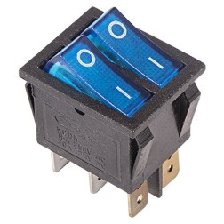 Выключатель клавишный 250V 15А (6с) ON-OFF синий  с подсветкой  ДВОЙНОЙ  REXANT 