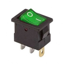 Выключатель клавишный 12V 15А (3с) ON-OFF зеленый  с подсветкой  Mini  REXANT 