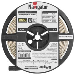 Светодиодная лента Navigator 71 402 NLS-3528WW60-4.8-IP20-12V R5 4,8W 3000K (бухта 5m) 