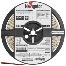 Светодиодная лента Navigator 71 408 NLS-3528W120-9.6-IP20-12V R5 9,6W 4000K (бухта 5m) 