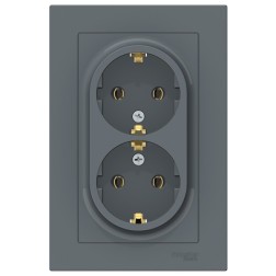 Розетка двойная с заземлением 16А в сборе SE AtlasDesign, грифель 