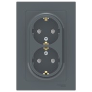 Розетка двойная с заземлением со шторками 16А в сборе SE AtlasDesign, грифель