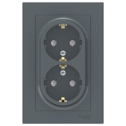 Розетка двойная с заземлением со шторками 16А в сборе SE AtlasDesign, грифель 