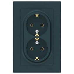 Розетка двойная с заземлением 16А в сборе SE AtlasDesign, изумруд 