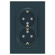 Розетка двойная с заземлением со шторками 16А в сборе SE AtlasDesign, изумруд