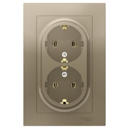 Розетка двойная с заземлением 16А в сборе SE AtlasDesign, шампань 