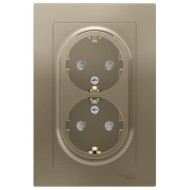 Розетка двойная с заземлением со шторками 16А в сборе SE AtlasDesign, шампань