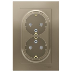 Розетка двойная с заземлением со шторками 16А в сборе SE AtlasDesign, шампань 