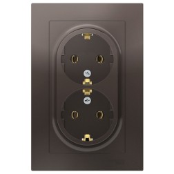 Розетка двойная с заземлением 16А в сборе SE AtlasDesign, мокко 