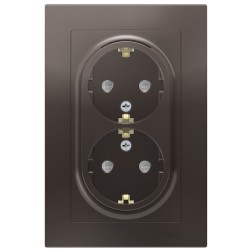 Розетка двойная с заземлением со шторками 16А в сборе SE AtlasDesign, мокко 