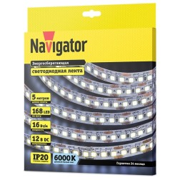 Светодиодная лента Navigator 14 455 NLS-2835CW168-16-IP20-12V 16W 6000K (увеличенной мощности) 