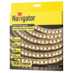 Светодиодная лента Navigator 14 457 NLS-2835WW168-16-IP20-12V 16W 3000K (увеличенной мощности) 