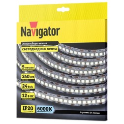 Светодиодная лента Navigator 14 459 NLS-2835CW240-24-IP20-12V 24W 6000K (увеличенной мощности) 