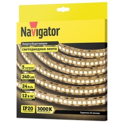 Светодиодная лента Navigator 14 461 NLS-2835WW240-24-IP20-12V 24W 3000K (увеличенной мощности) 