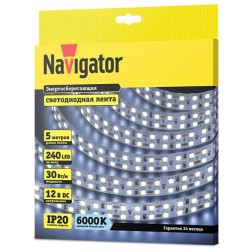 Светодиодная лента Navigator 14 463 NLS-2835CW240-30-IP20-12V 30W 6000K (увеличенной мощности) 