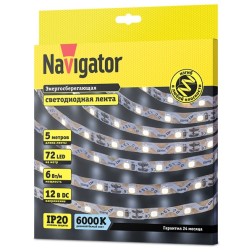 Светодиодная лента Navigator 14470 NLS-2835CWST72-6-IP20-12V 6W 6000K (гнется в любой плоскости) 