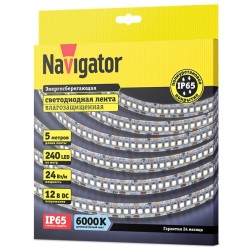 Светодиодная лента Navigator 14 460 NLS-2835CW240-24-IP65-12V 24W 6000K (увеличенной мощности) 