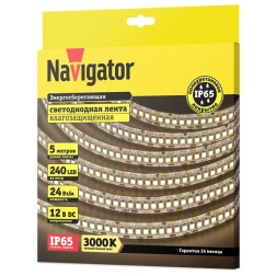 Светодиодная лента Navigator 14 462 NLS-2835WW240-24-IP65-12V 24W 3000K (увеличенной мощности) 