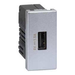 Зарядное устройство 1 модуль USB тип А 5VDC 1,5А 22,5х45мм Simon K45, алюминий 