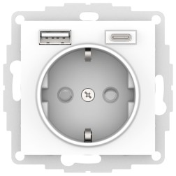 Зарядка розетка с/з 16А + USB A+С 5В/2,4А/3,0А, 2х5В/1,5А SE AtlasDesign, белый 