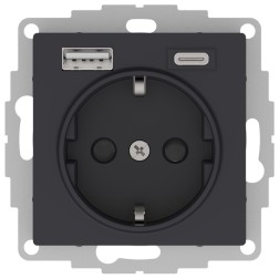 Зарядка розетка с/з 16А + USB A+С 5В/2,4А/3,0А, 2х5В/1,5А SE AtlasDesign, карбон 