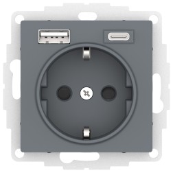 Зарядка розетка с/з 16А + USB A+С 5В/2,4А/3,0А, 2х5В/1,5А SE AtlasDesign, грифель 