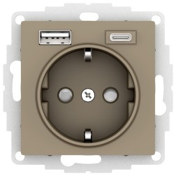 Зарядка розетка с/з 16А + USB A+С 5В/2,4А/3,0А, 2х5В/1,5А SE AtlasDesign, шампань 