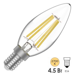 Лампа Gauss Basic Filament Свеча 4,5W 400lm 2700К Е14 LED 1/10/50 