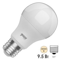 Лампа Gauss Basic A60 9,5W 800lm 3000K Е27 LED 1/10/50 