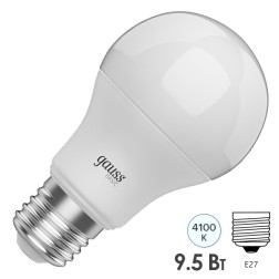 Лампа Gauss Basic A60 9,5W 820lm 4100K E27 LED 1/10/50 
