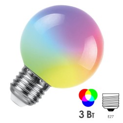 Лампа светодиодная Feron LB-371 G60 3W 230V E27 RGB матовый плавная сменая цвета 