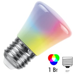 Лампа светодиодная Feron LB-372 C45 1W 230V E27 RGB матовый плавная сменая цвета 