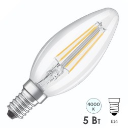 Лампа филаментная светодиодная свеча Osram LED SCL B 60 5W/840 4000К E14 230V 660Lm Filament 