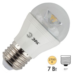 Лампа светодиодная шарик ЭРА LED P45-7W-827-E27-Clear 7W 2700K 230V теплый свет (5055945518443) 