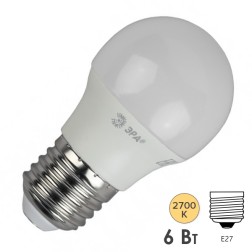 Лампа светодиодная шар ЭРА RED LINE ECO LED P45 6W 827 E27 теплый свет (5055945557343) 