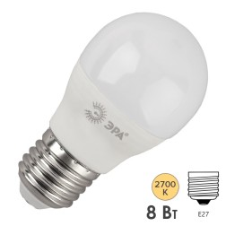 Лампа светодиодная ЭРА RED LINE ECO LED P45-8W-827-E27 шар теплый свет (5055945593631) 