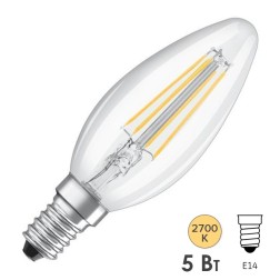 Лампа филаментная светодиодная свеча Osram PARATHOM CL B FIL 40 DIM 5W/827 2700К 230V E14 470Lm 