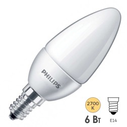 Лампа светодиодная свеча Philips ESS LEDCandle B35 6W (60W) 827 230V E14 FR 450lm 