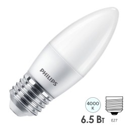 Светодиодная лампа свеча Philips ESS LEDCandle B38 6.5W (75W) 840 230V E27 FR 650lm 