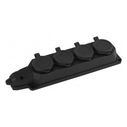 Розетка каучуковая четверная с крышками 4х2P+E 16А 250В IP44 K4e(B) ЭРА, черная (5056306074899) 
