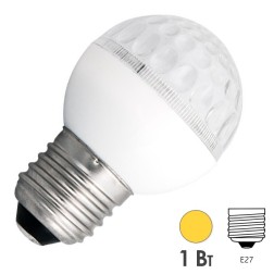 Светодиодная лампа шар 1W 230V E27 9 LED D50mm желтая IP65 