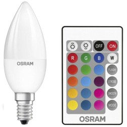 Светодиодная лампа Osram свеча LEDS CL B 25 REM 4,5W/827 230V FR RGBW E14 с ИК-пультом 