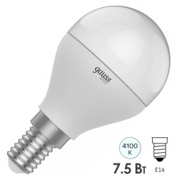 Лампа Gauss Basic Шар 7,5W 690lm 4100K E14 LED 220V 1/10/100 