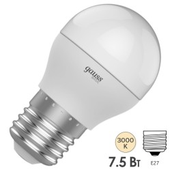 Лампа Gauss Basic Шар 7,5W 670lm 3000K E27 LED 220V 1/10/100 
