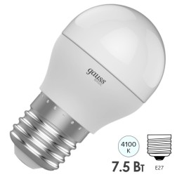 Лампа Gauss Basic Шар 7,5W 690lm 4100K E27 LED 220V 1/10/100 