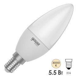 Лампа светодиодная Gauss Basic Свеча 5,5W 3000K 220V 400Lm E14 LED 