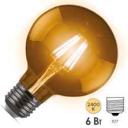Лампа Gauss Filament G95 6W 620lm 2400К Е27 golden диммируемая LED 220V 1/20 